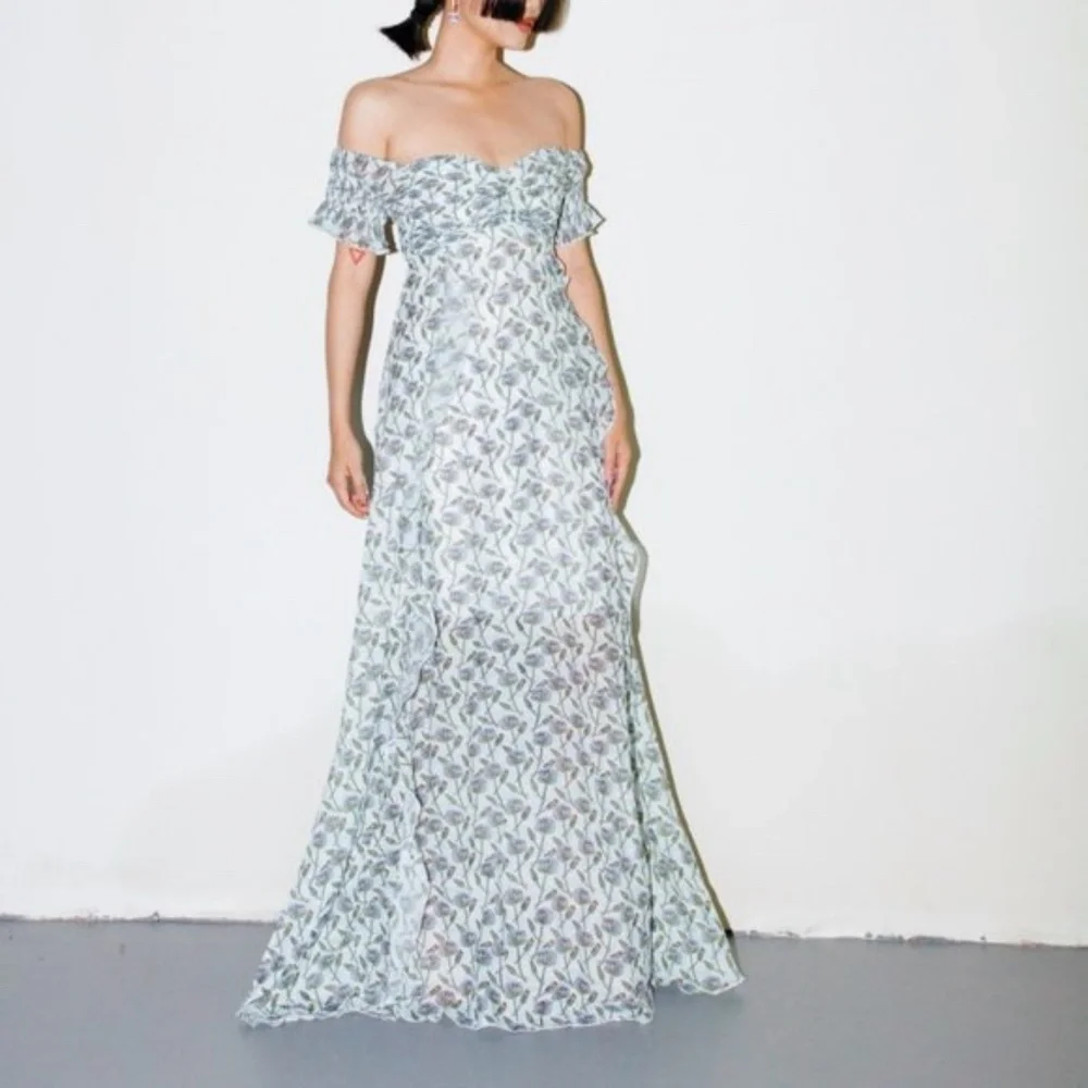 Foxiedox Printed Bardot Maxi Dress Size S - Picture 16 of 16